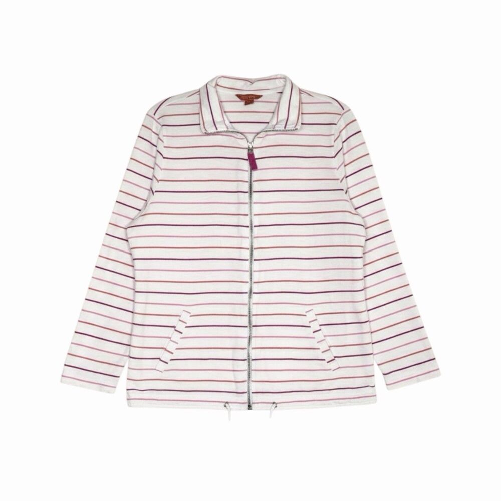 Tommy Bahama Relax Mock Neck Womens Zip Front Jacket Striped  L
